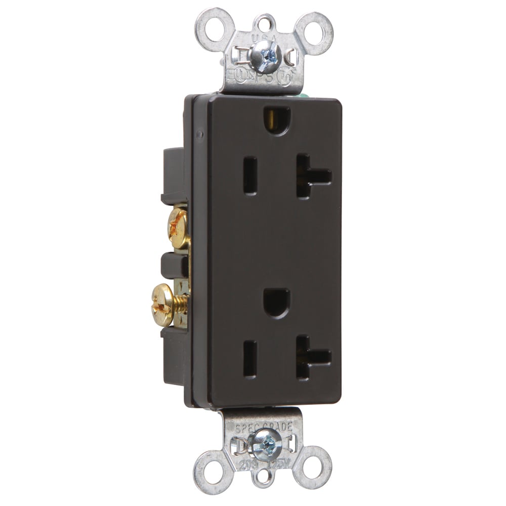 26352BK 20 Amp 125V  Decorator Duplex Receptacle, Side Wire, Black
