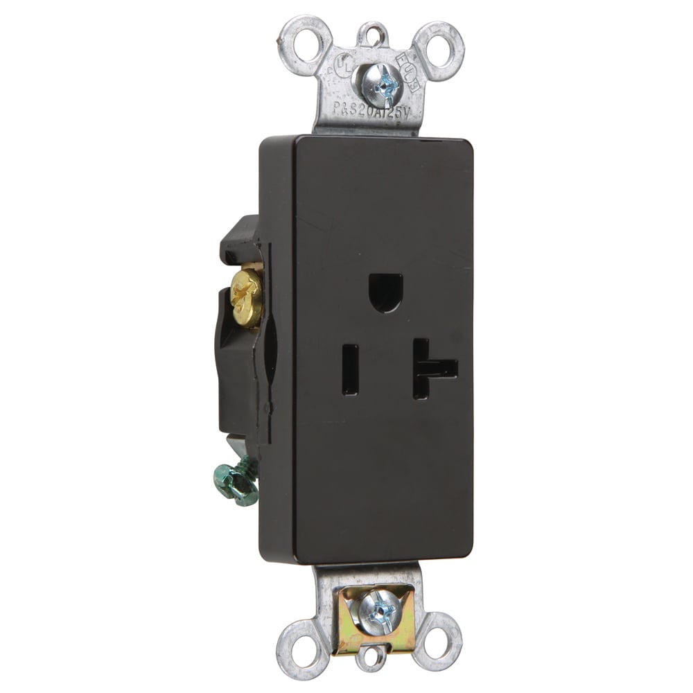 26361BK 20 Amp 125V Heavy Duty Decorator Single Receptacles, Black