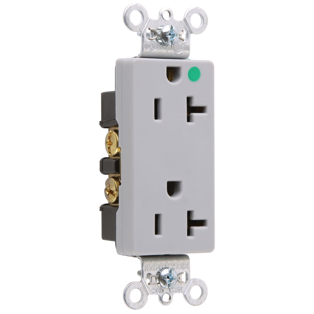 26362HGGRY 20 Amp 125V Heavy Duty Hospital-Grade Decorator Duplex Receptacle, Gray