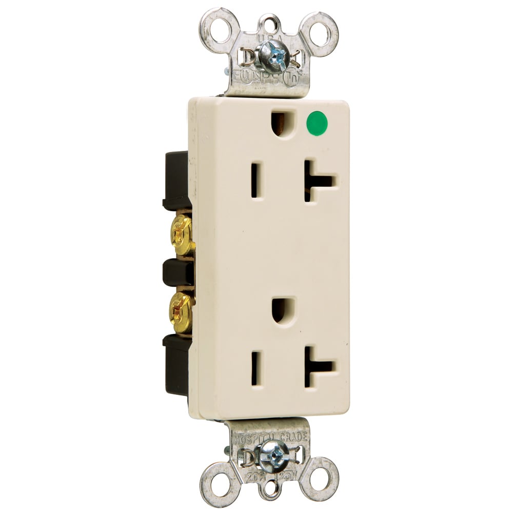 26362HGLA 20 Amp 125V Heavy Duty Hospital-Grade Decorator Duplex Receptacle, Light Almond