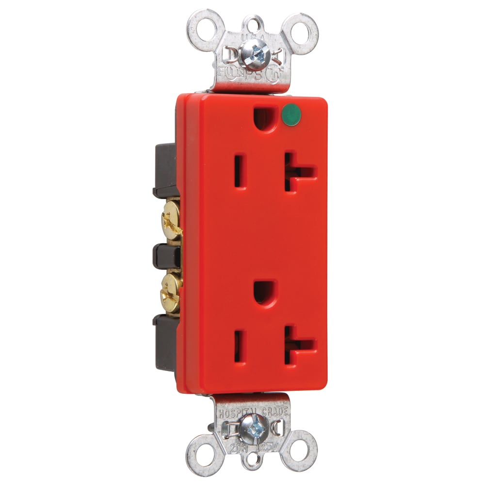 26362HGRED 20 Amp 125V Heavy Duty Hospital-Grade Decorator Duplex Receptacle, Red