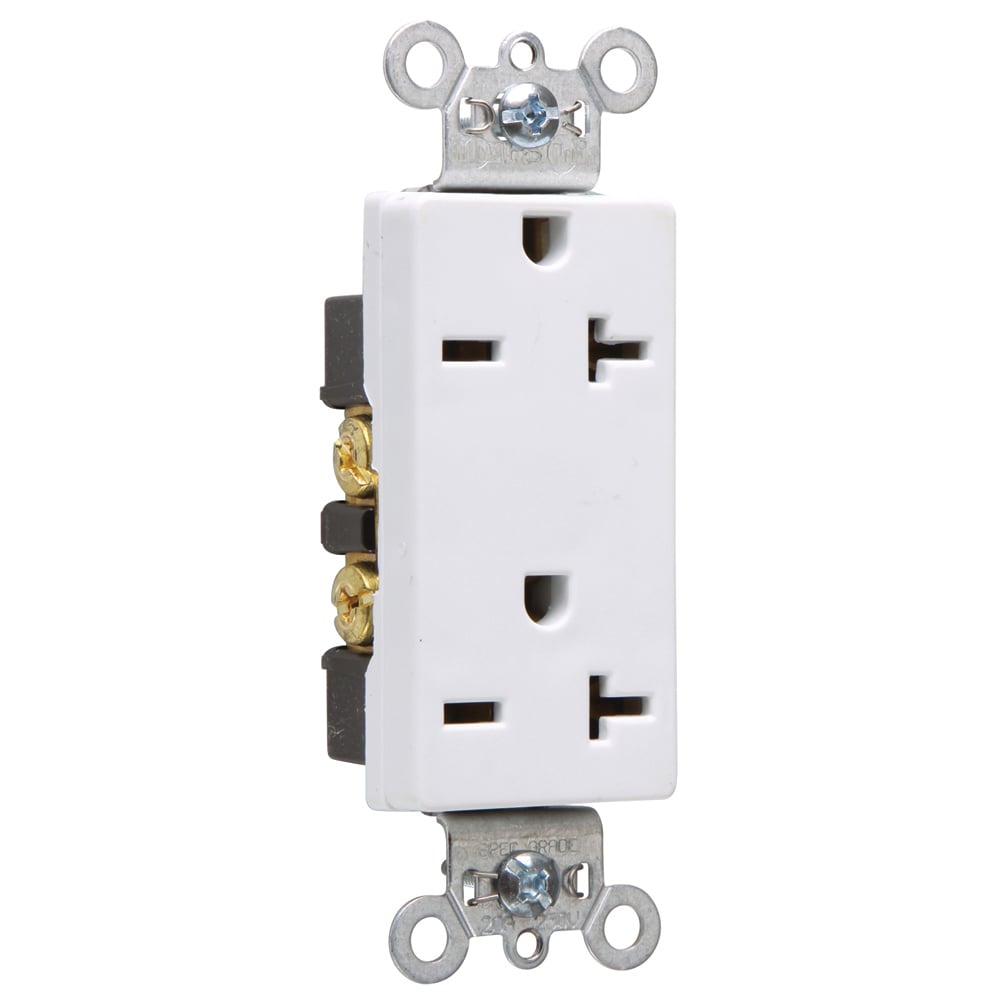 26852W 20 Amp 250V Heavy Duty Duplex Decorator Receptacle, White