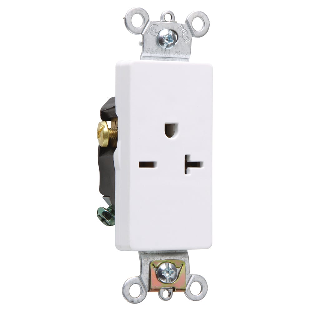 26861W 20 Amp 250V Heavy Duty Single Decorator Receptacle, White