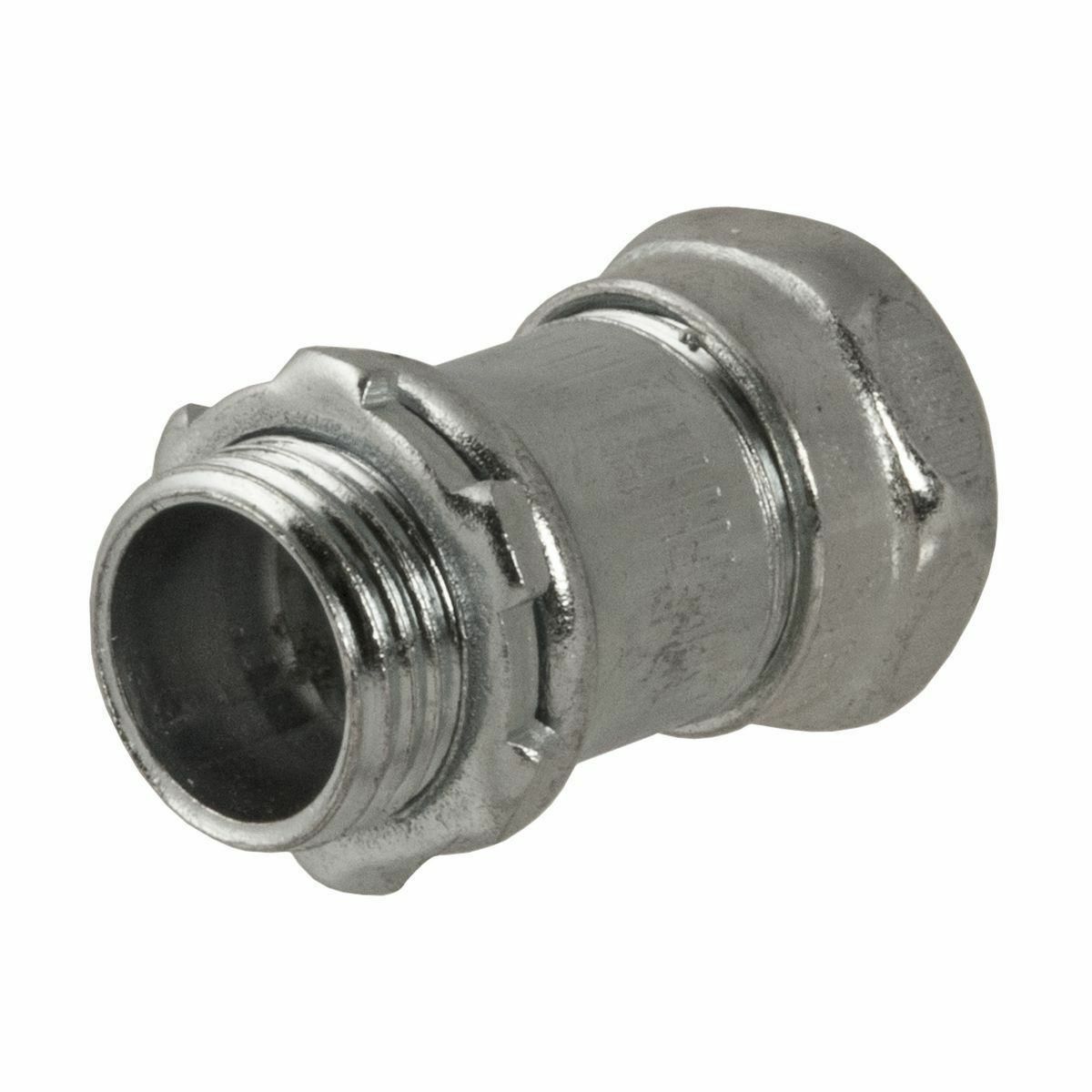 2902 Non-Insulated Compression Connector, 1/2 in Trade, 4-1/64 in Cable Openings, For Use With EMT Conduit, Steel, Electro-Plated Zinc