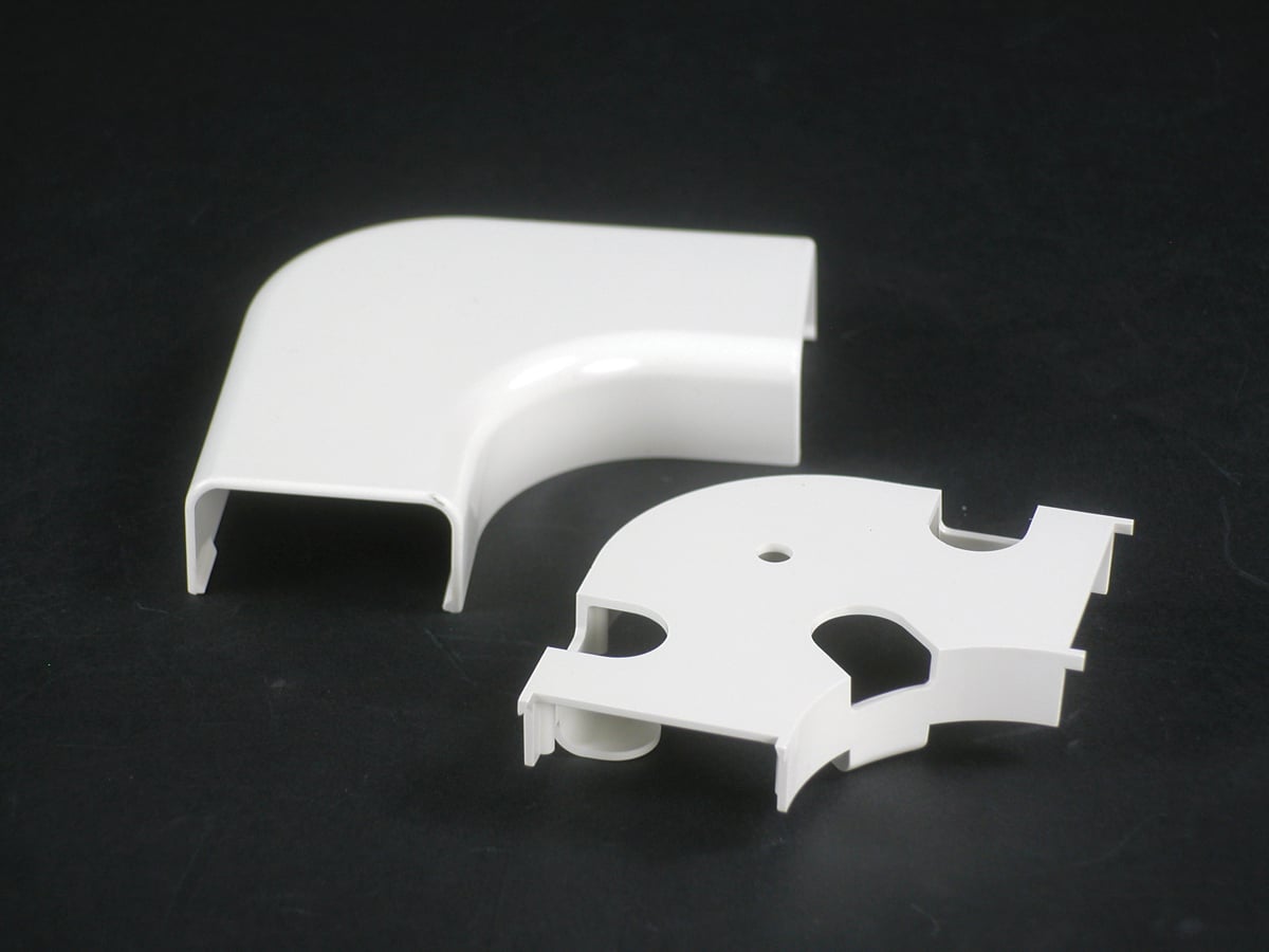 Single-Channel Uniduct 2900 Series Radiused Flat Elbow Fitting; 3-1/2 Inch Length White, Nonmetallic