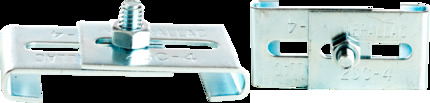 Two-Piece Tee Iron (Flange) Clip, Fits Flange 1-5/8 - 2-5/8" Wide and Up to 1/4" Thick, Includes 1/4"-20 Stud & Nut, Zinc