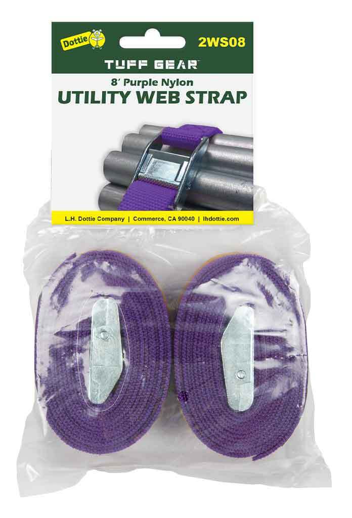 2WS08 Strap-It 2-Piece Display Pack Heavy Duty Hang-Up Tie Down Web Strap, 8 ft L x 1 in W, 750 lb Load, Nylon