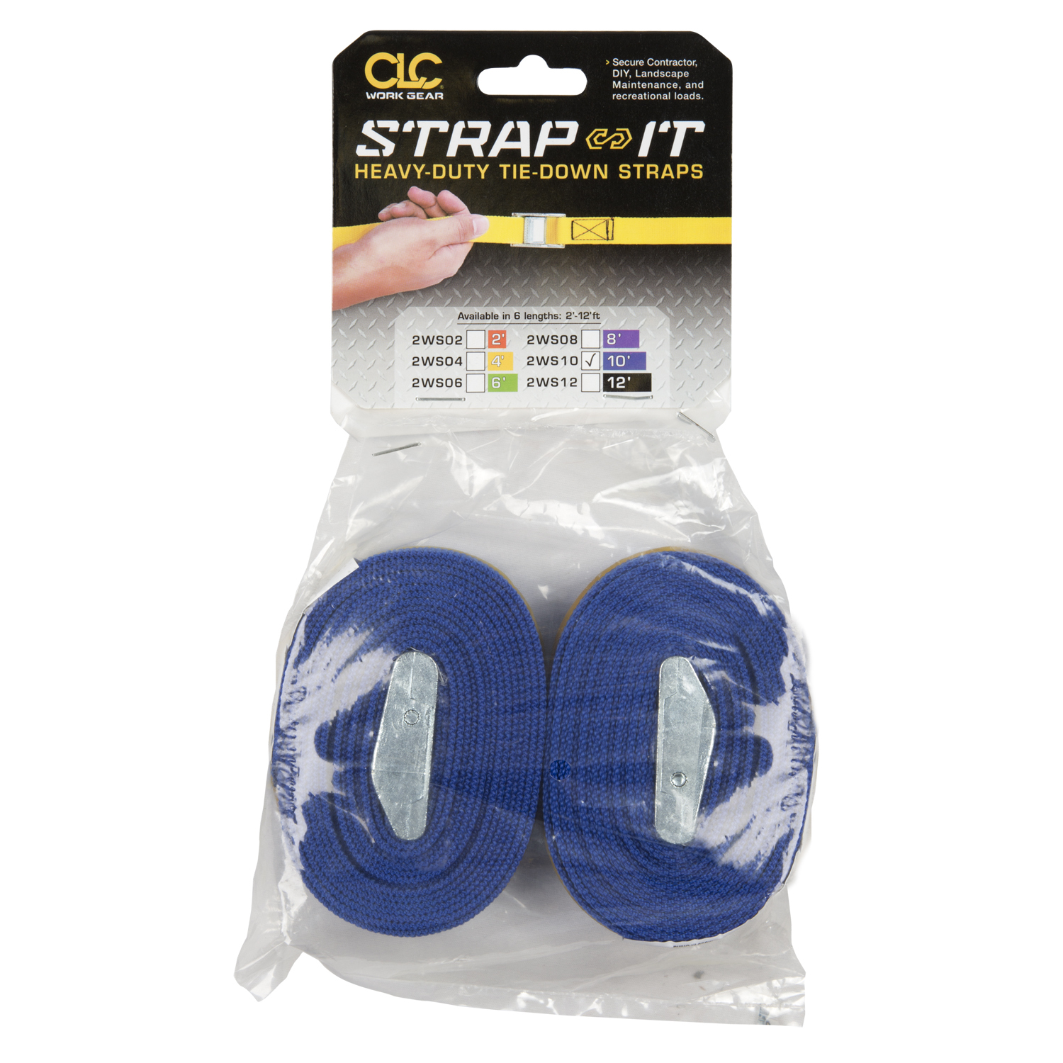2WS10 Strap-It 2-Piece Display Pack Heavy Duty Hang-Up Tie Down Web Strap, 10 ft L x 1 in W, 750 lb Load, Nylon