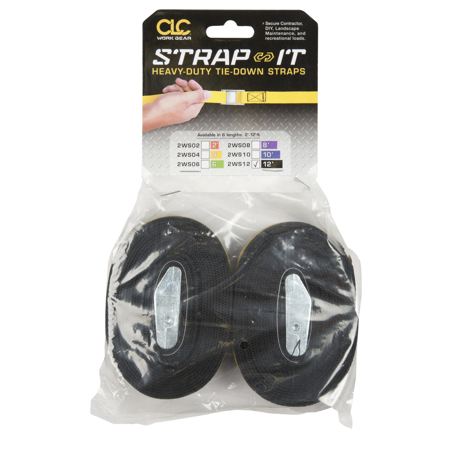 2WS12 Strap-It 2-Piece Display Pack Heavy Duty Hang-Up Tie Down Web Strap, 12 ft L x 1 in W, 750 lb Load, Nylon