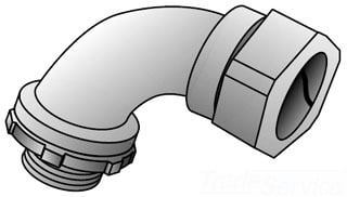 3100-W Type 3000W Concretetight Gland Short Angle Elbow Long Sweep Compression Connector, 1 in Trade, 90 deg, Malleable Iron, Zinc Plated