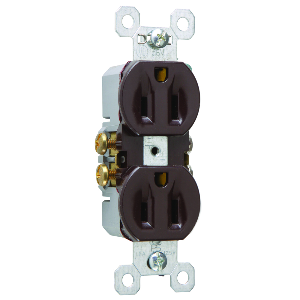 3232S Trademaster 15 Amp 125V Self-Grounding Duplex Receptacle, Brown