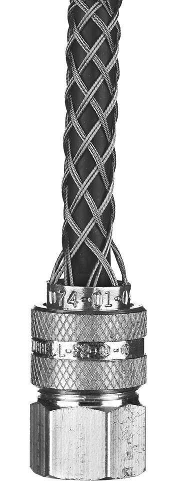 7401043 Form 2 Liquidtight Standard Duty Strain Relief Deluxe Cord Grip With Mesh, 1/2 in Trade, 1 Conductor, 3/8 to 1/2 in Cable Openings, Aluminum/Stainless Steel