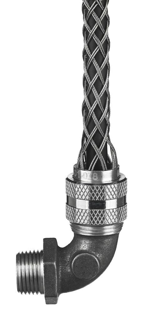 7401076 Form 2 Liquidtight Standard Duty Strain Relief Deluxe Cord Grip With Mesh, 1/2 in Trade, 1 Conductor, 1/4 to 3/8 in Cable Openings, Aluminum/Stainless Steel