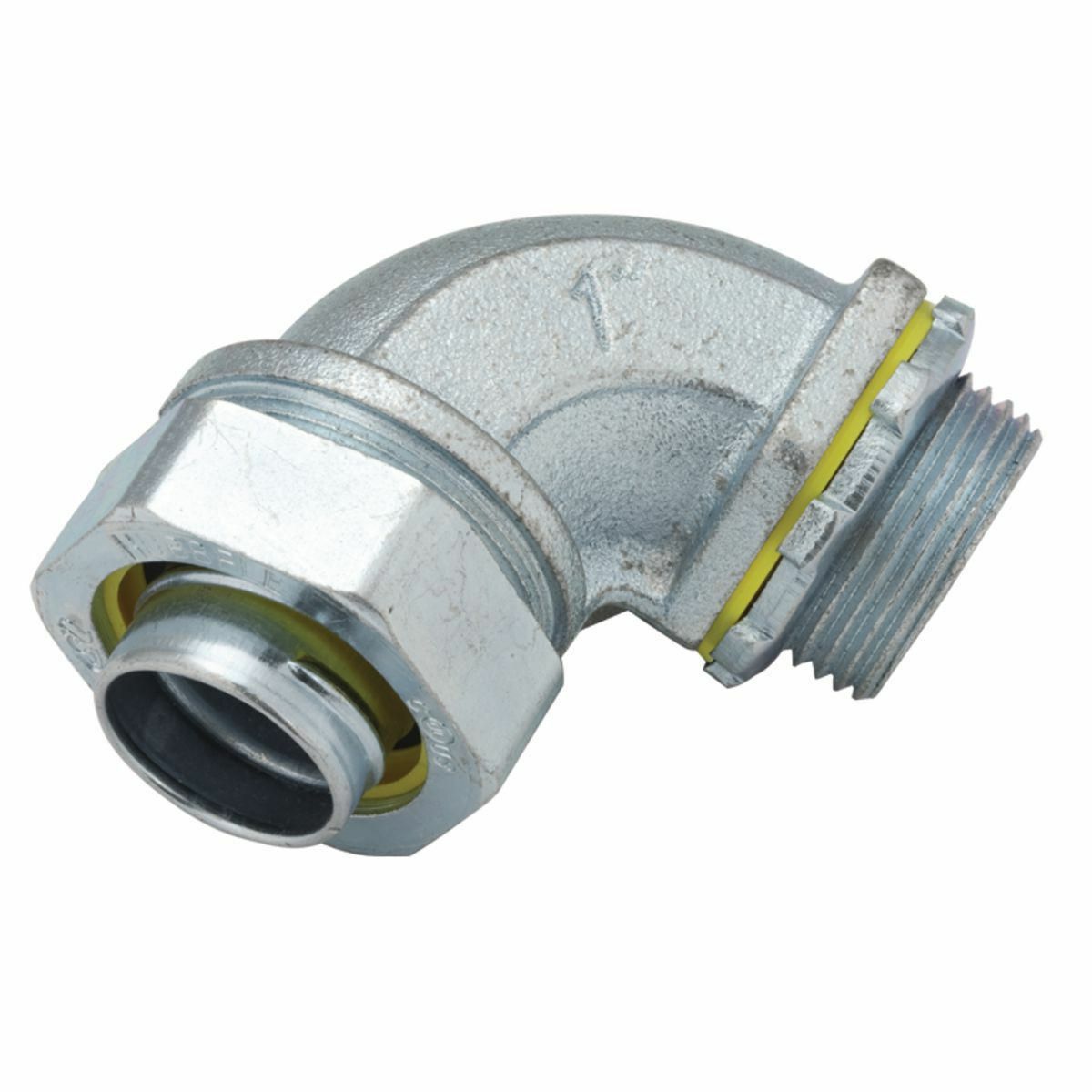 3425 Non-Insulated Conduit Connector, 1-1/4 in Trade, 90 deg, Malleable Iron/Steel, Electro-Plated Zinc