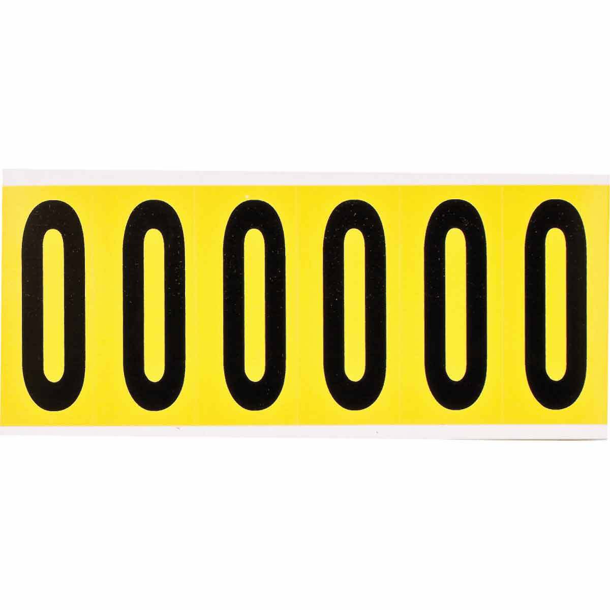 3450-0 Non-Reflective Number Label, Black 0 Character, 2-15/16 in H, Yellow Background, B-498 Vinyl Coated Fabric
