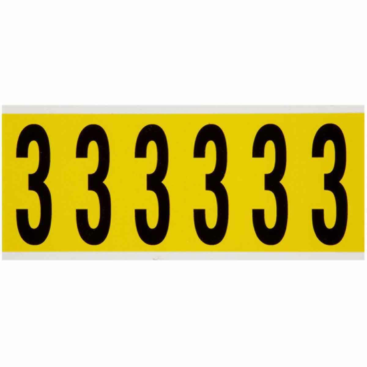 3450-3 Non-Reflective Number Label, Black 3 Character, 2-15/16 in H, Yellow Background, B-498 Vinyl Coated Fabric