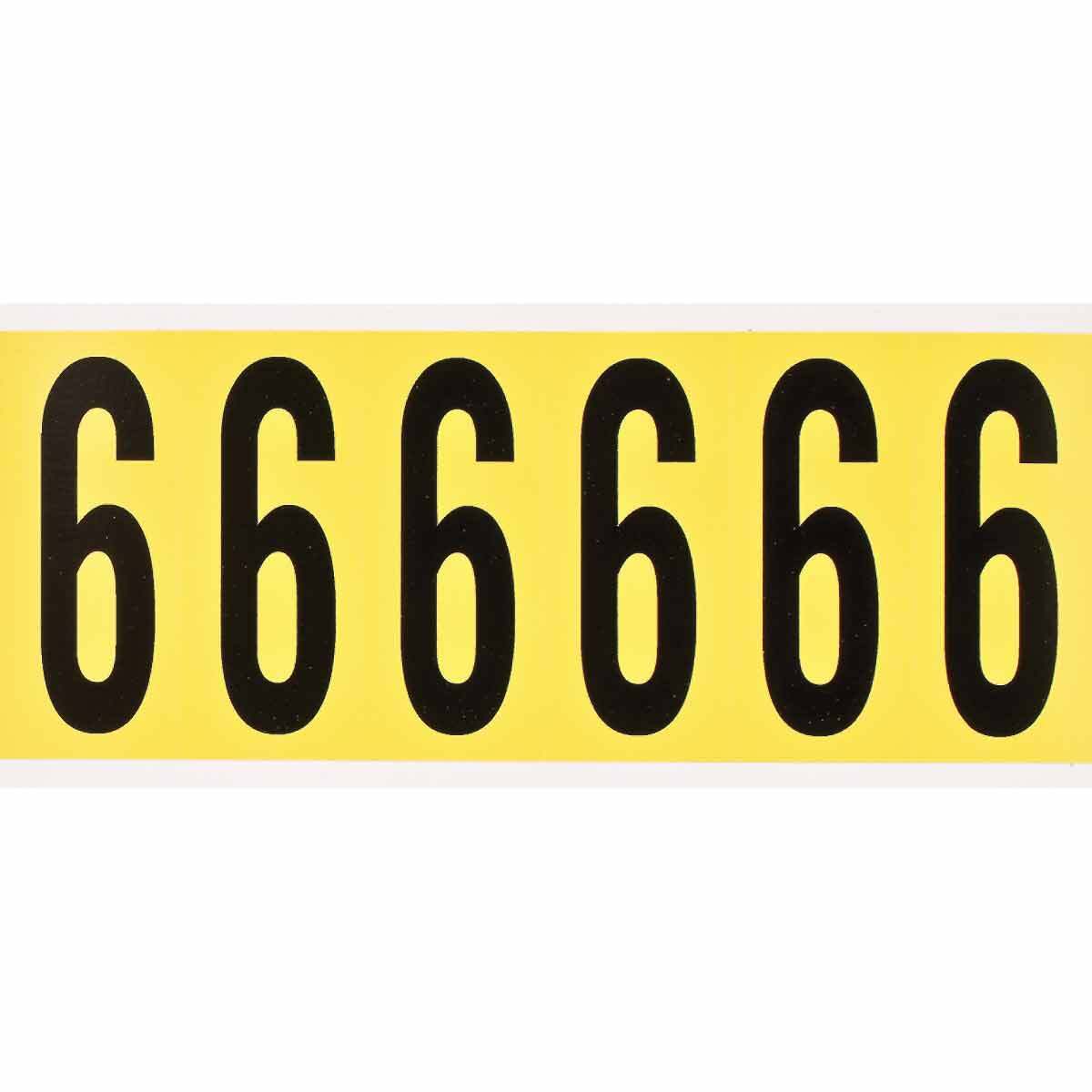 3450-6 Non-Reflective Number Label, Black 6 Character, 2-15/16 in H, Yellow Background, B-498 Vinyl Coated Fabric