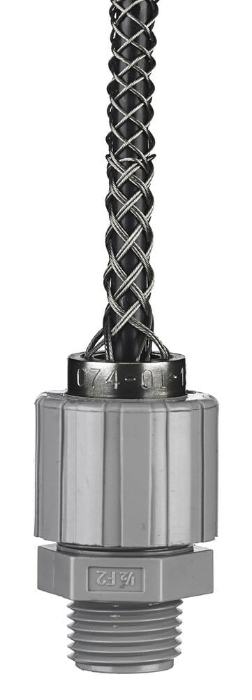 74011341 Form 4 Liquidtight Standard Duty Strain Relief Deluxe Cord Grip With Mesh, 1 in Trade, 1 Conductor, 5/8 to 3/4 in Cable Openings, Nylon/Stainless Steel