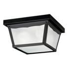 9.25in; 2 light outdoor flush mount features a classic look with its Black finish and clear textured glass. This outdoor flush mount features a clean classic look that is perfect in a traditional environment.
