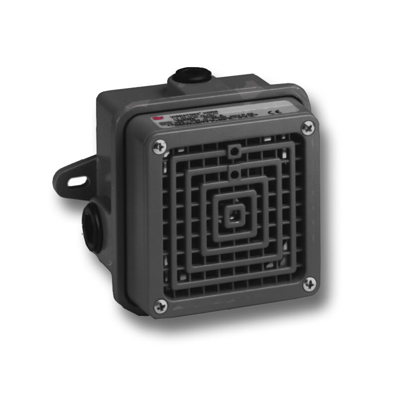 350WB-120 Vibratone 350WB Compact Electronic Horn, 120 V AC, 0.18 A, 110/100 dB Sound, Indoor/Outdoor, Panel Mount, Gray, ARRA Compliant|BAA Compliant