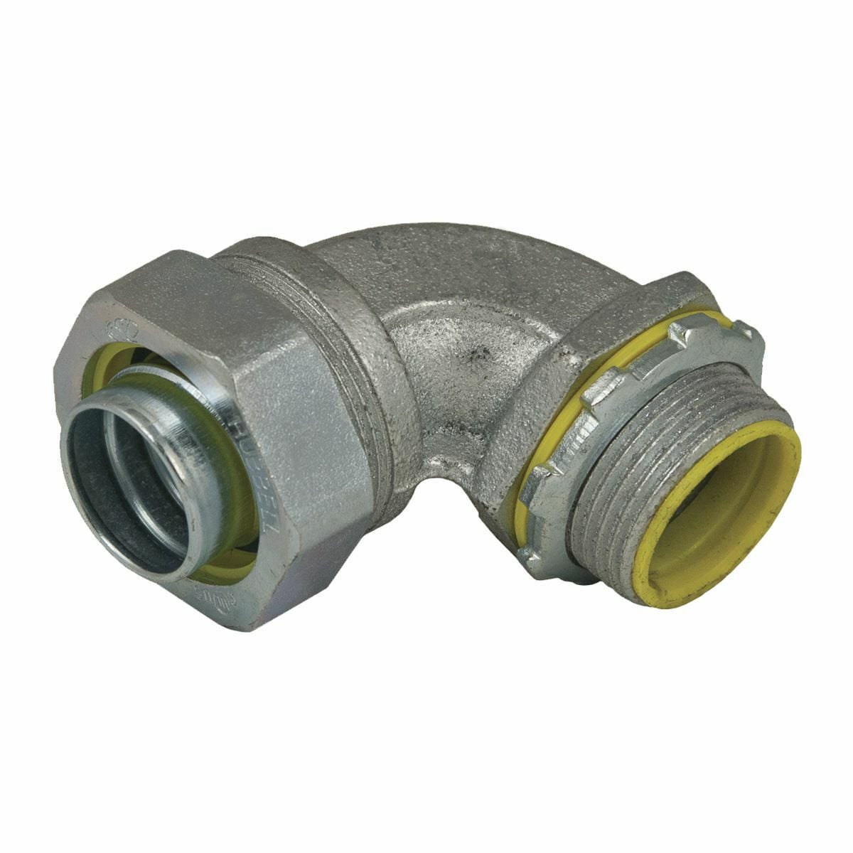 3546 Insulated Conduit Connector, 1-1/2 in Trade, 90 deg, Malleable Iron/Steel, Electro-Plated Zinc