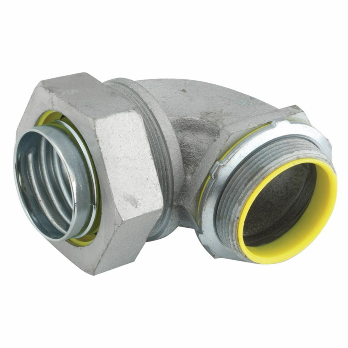 3550 Insulated Conduit Connector, 2-1/2 in Trade, 90 deg, Malleable Iron/Steel, Electro-Plated Zinc