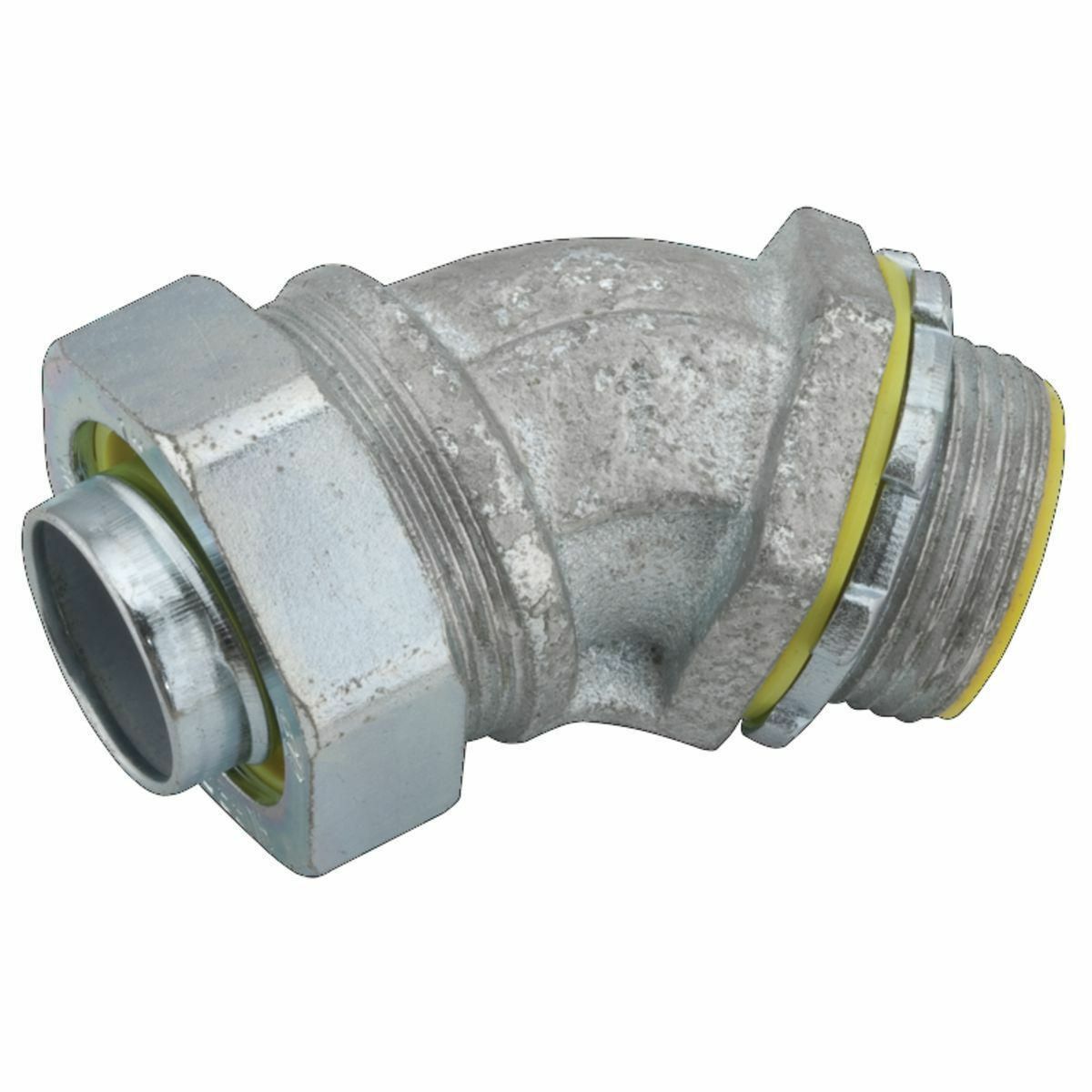 3565 Insulated Conduit Connector, 1-1/4 in Trade, 45 deg, Malleable Iron/Steel, Electro-Plated Zinc