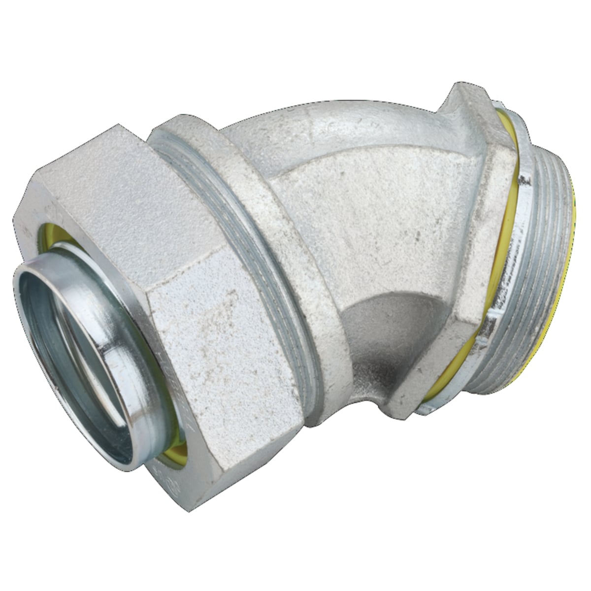 3568 Insulated Conduit Connector, 2 in Trade, 45 deg, Malleable Iron/Steel, Electro-Plated Zinc