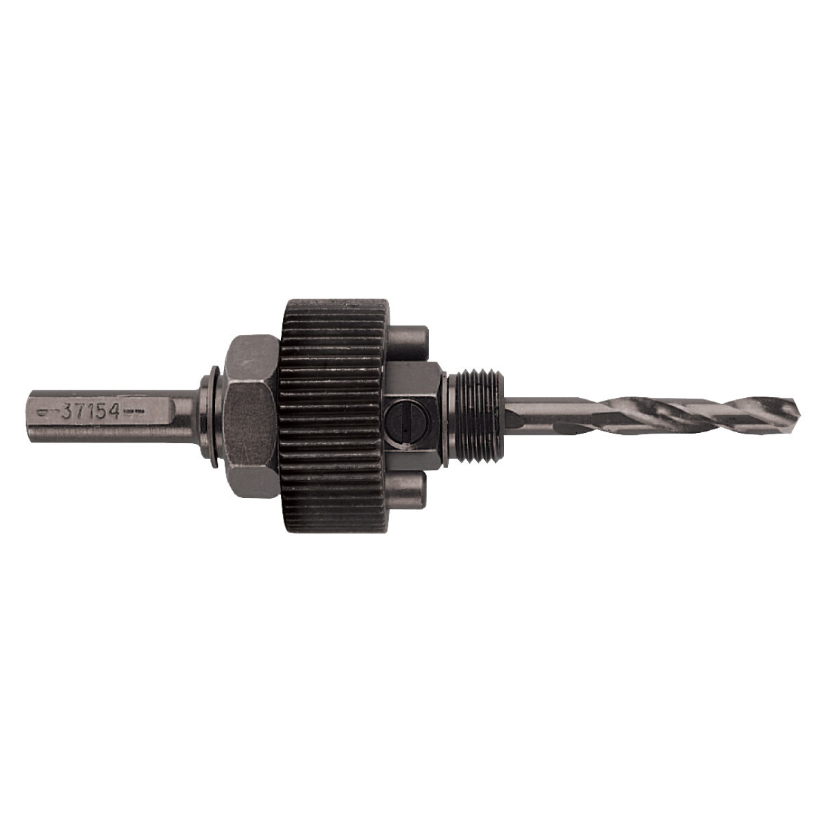 37154 Hole Saw Arbor With (3) Flats, 5/16 in Hex Shank, 1/4 in Dia x 4-1/8 in L Pilot Drill, HSS