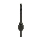 Shank Arbor with High-Speed Steel Pilot Drill Bit.  1/4" shank, 1/4" minimum chuck size.  Use with 9/16" - 1-3/16" Hole Saws.  The best arbor in the industry ensures a solid connection without any gaps or wobbling.  Arbors include replaceable, high-speed steel pilot drill.  Pilot drills have unique split-point tip design.  Use with Greenlee bi-metal hole saws, recessed light holesaws and carbide-grit hole saws (carbide-tipped pilot drill sold separately).  Can be used with Greenlee #901 or #904 bit extensions.