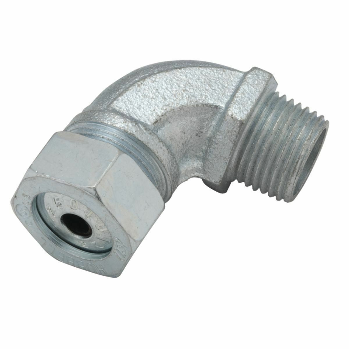 3792-2 Form 1 Liquidtight Strain Relief Angled Cord Connector, 1/2 in Trade, 1/4 to 3/8 in Cable Openings, Malleable Iron, Electro-Plated Zinc