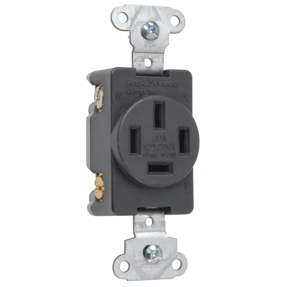 3822 Straight Blade Power Outlet Flush Receptacle, 4pole 4-Wire, Non-Grounding, 20 Amp 120V/208V