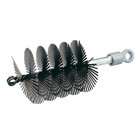 Wire Duct Brush 3".  Flat steel bristles for maximum cleaning of sand, grit and light obstructions from duct.  Pulling eye on one end and smaller twisted eye on the other end for tailing line allows bi-directional use.  Can be pulled to loosen dried material before using mandrels or spreader swabs.