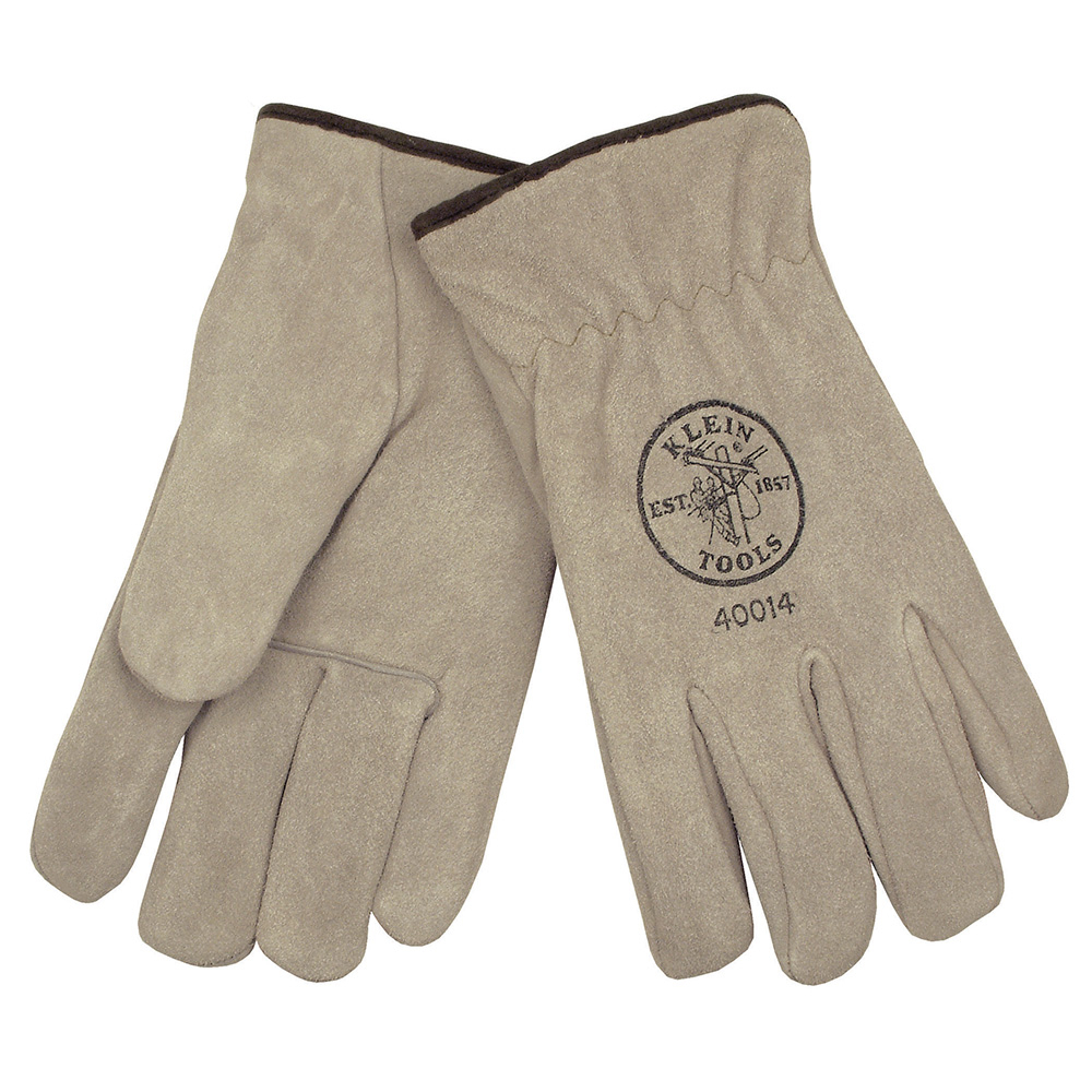 40014 Lined Gloves, Driver, Gunn Cut Style, Sued Cowhide Leather, Gray, Slip-On Cuff, Bright Coating, Thermal Lining
