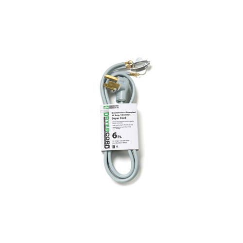 6ft SRDT Dryer Cord with Right Angle Plug, 10/3 AWG, 3 Conductors, 30 Amp, Gray