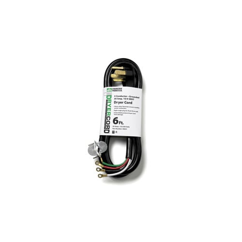 6ft SRDT Dryer Cord with Right Angle Plug, 10/4 AWG, 4 Conductors, 30 Amp, Black