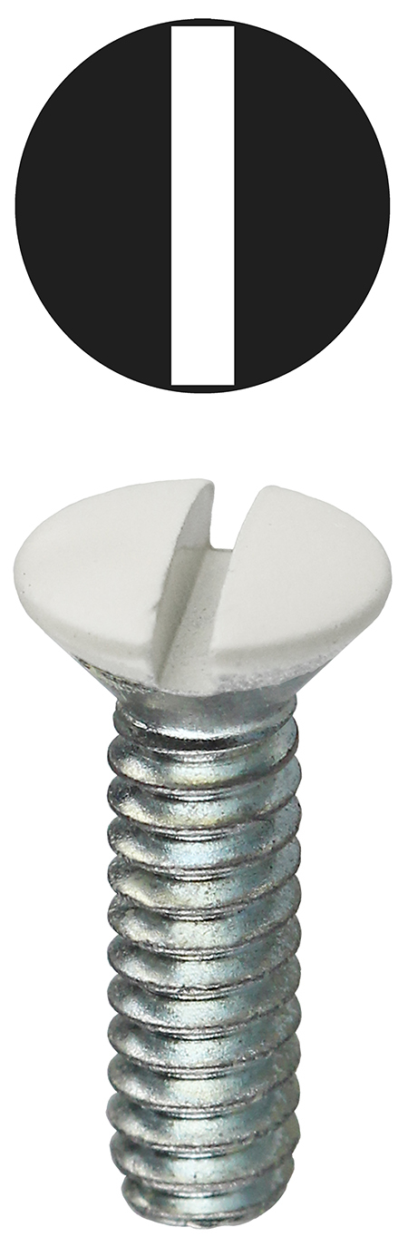 414WHT Chip-Resistant Oval Head Slotted Wallplate Screw, #6-32 x 1/2 in, Steel, Painted