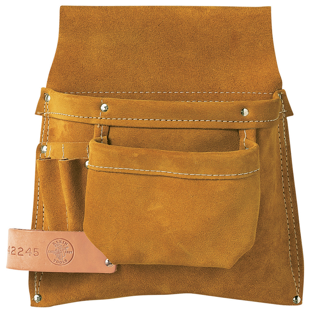 42245 3-Pocket Combination Nail/Screw and Tool Pouch, Leather, Brown