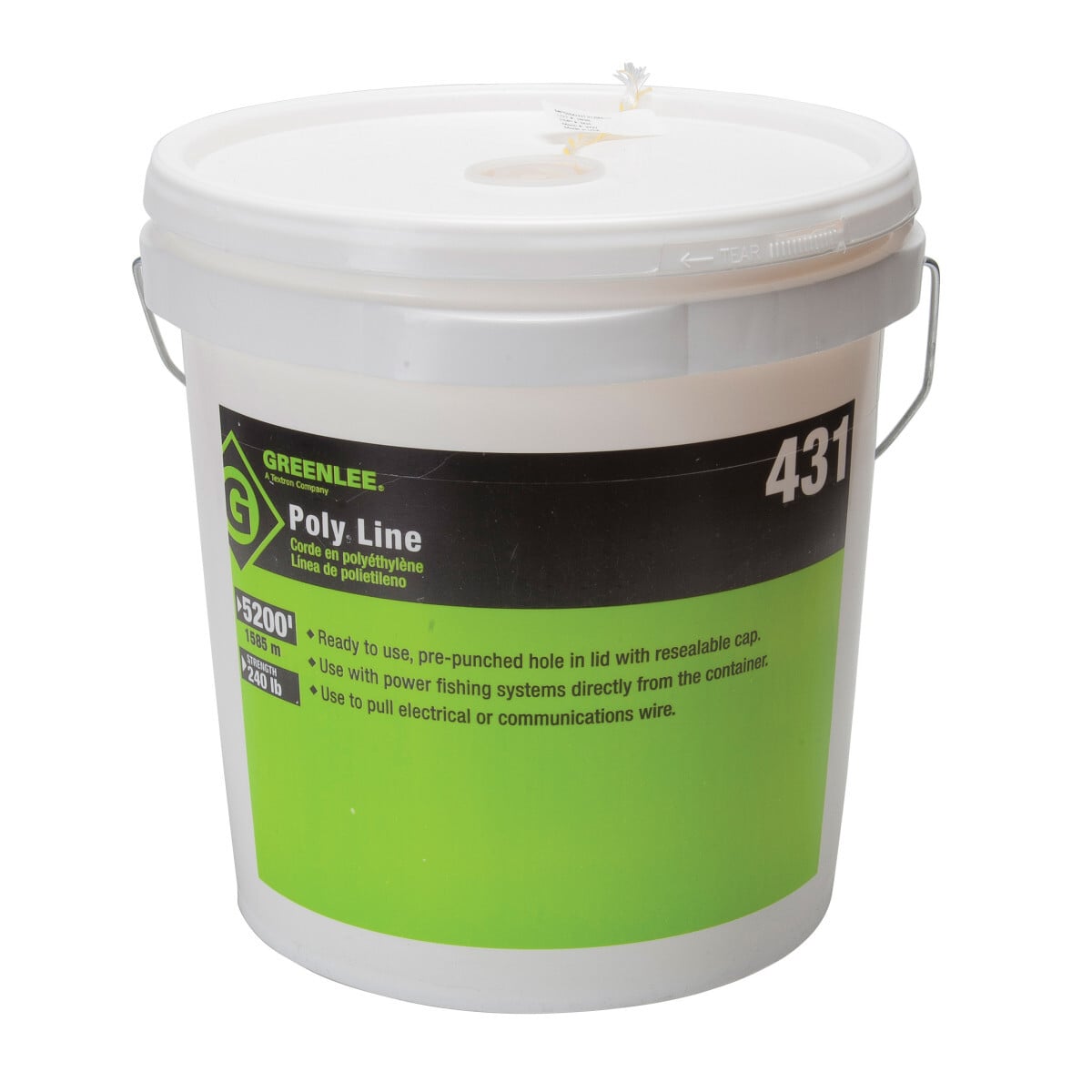 431 2-Ply Spiral Wrap Tracer Twine Poly Line, 240 lb Tensile Strength, 5200 ft L, Polyfiber, For Use With Power Fishing System