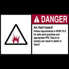 Self-Sticking NEC Arc Flash Protection Label, Polyester, 6 IN Length, 4 IN Width, Red And Black Legend Color, Danger Legend, White Background, Package: 5/Bag, National Electric Code 110.16