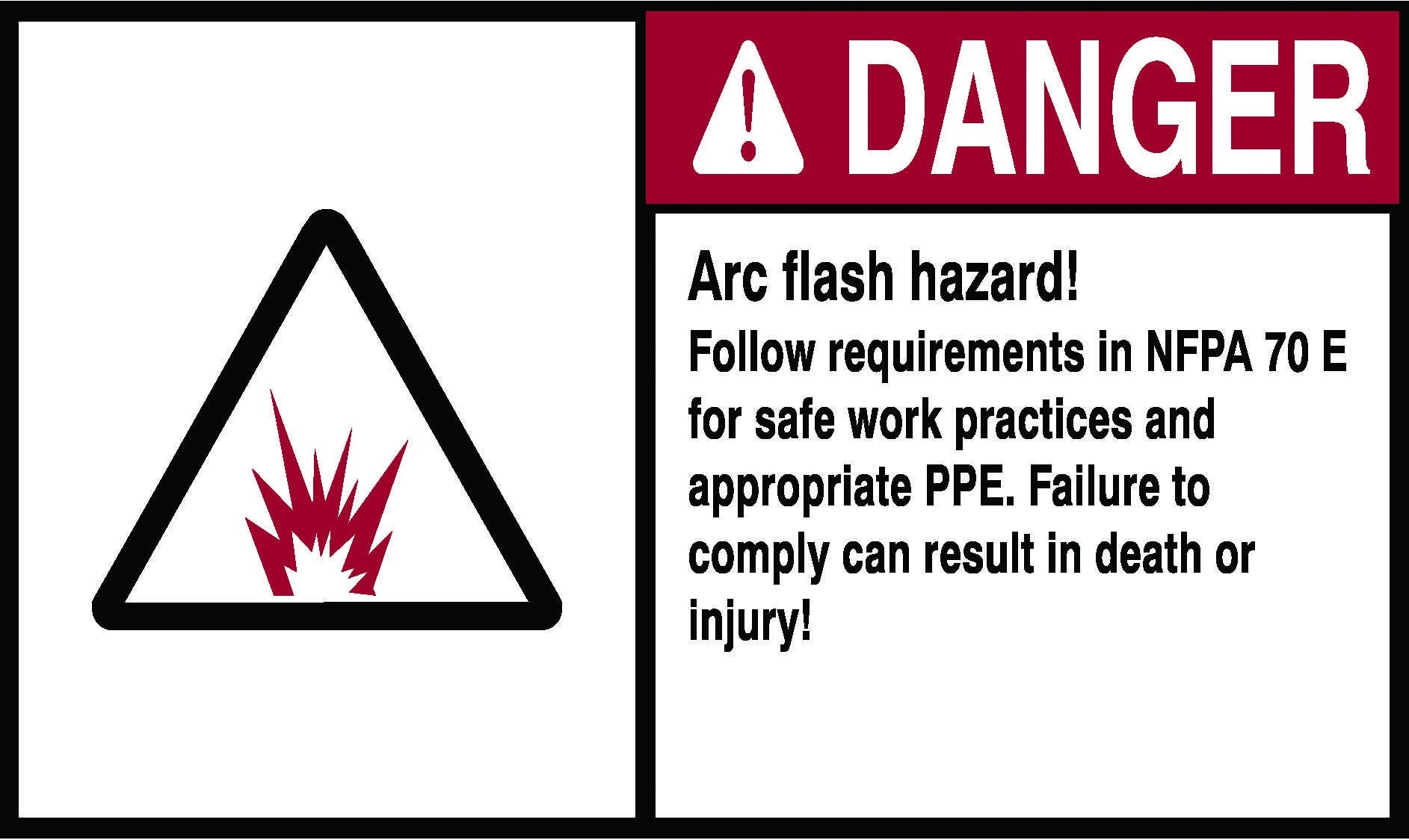 Self-Sticking NEC Arc Flash Protection Label, Polyester, 6 IN Length, 4 IN Width, Red And Black Legend Color, Danger Legend, White Background, Package: 5/Bag, National Electric Code 110.16