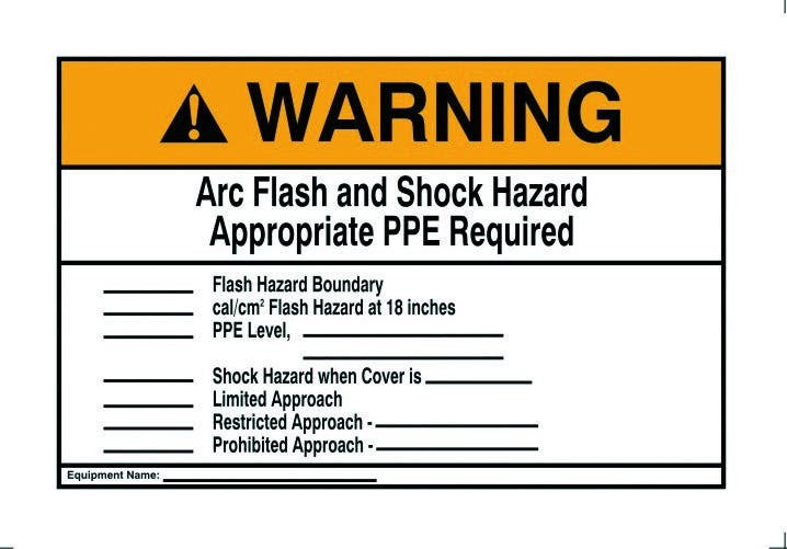 44-896 Self-Sticking NEC Arc Flash Warning Label, WARNING, 7 in H x 10 in W, Yellow, Polyester, Adhesive Mounting