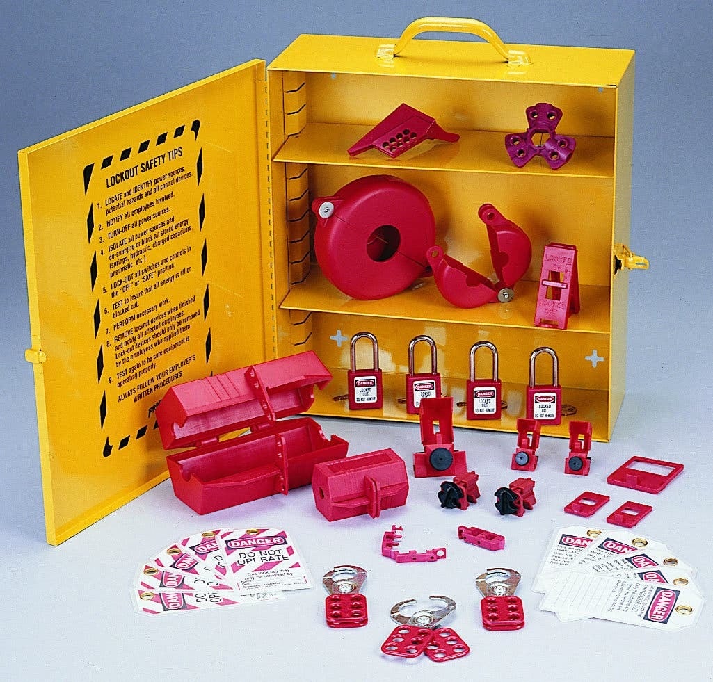 44-975 Industrial Lockout/Tagout Station, 34 Pieces, 16 in H x 14 in W x 6 in D