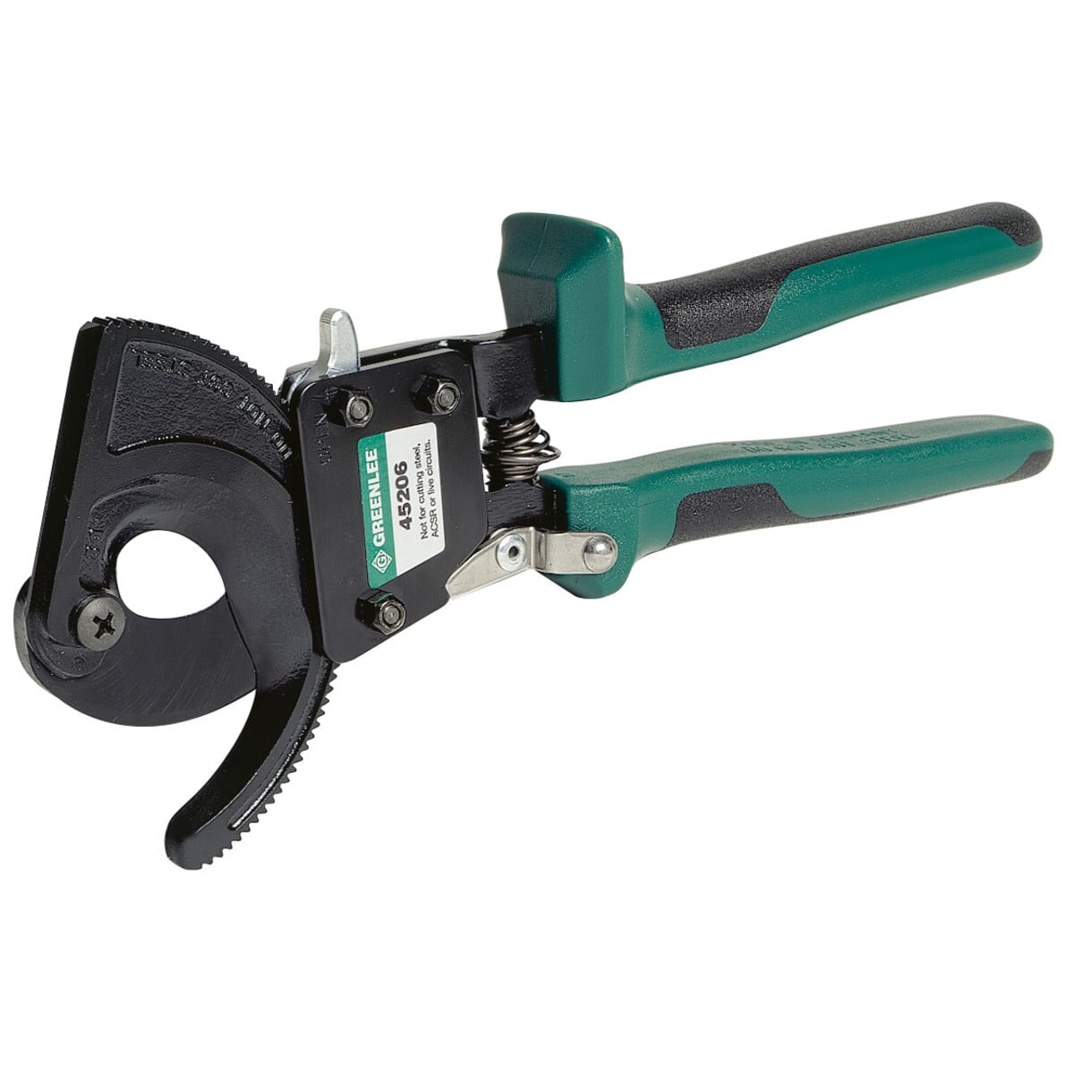 45206 Ratchet Cable Cutter, 500 to 600 kcmil Aluminum/Copper, 1-3/8 in Communication Cable/Wire, 10 in OAL, Steel Jaw