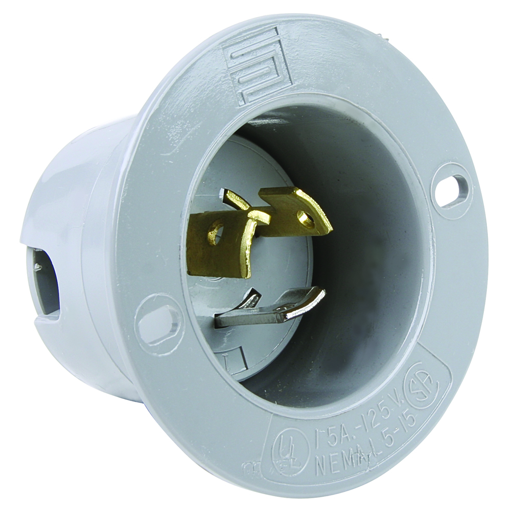 4716SS 15 Amp NEMA L515 Flanged Inlet, Gray