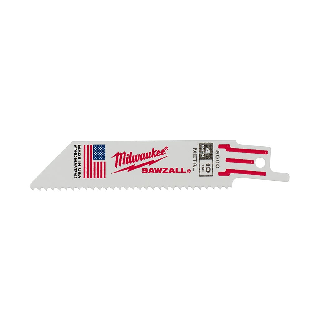 48-00-5090 Sawzall Straight Back Thin Kerf Reciprocating Saw Blade, 4 in L x 3/4 in W, 10 TPI, Bi-Metal Body, Universal/Toothed Edge Tang