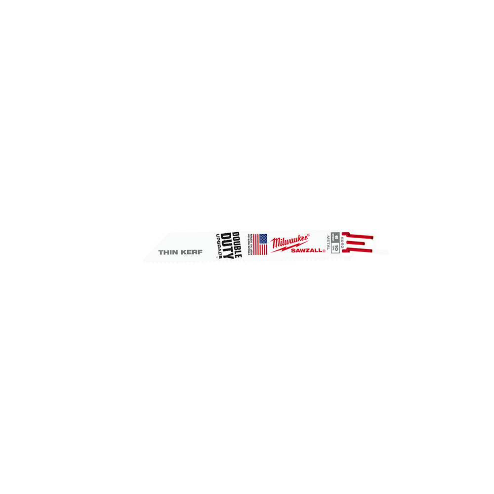 48-00-5092 Sawzall Straight Back Thin Kerf Reciprocating Saw Blade, 6 in L x 3/4 in W, 10 TPI, Bi-Metal Body, Universal/Toothed Edge Tang