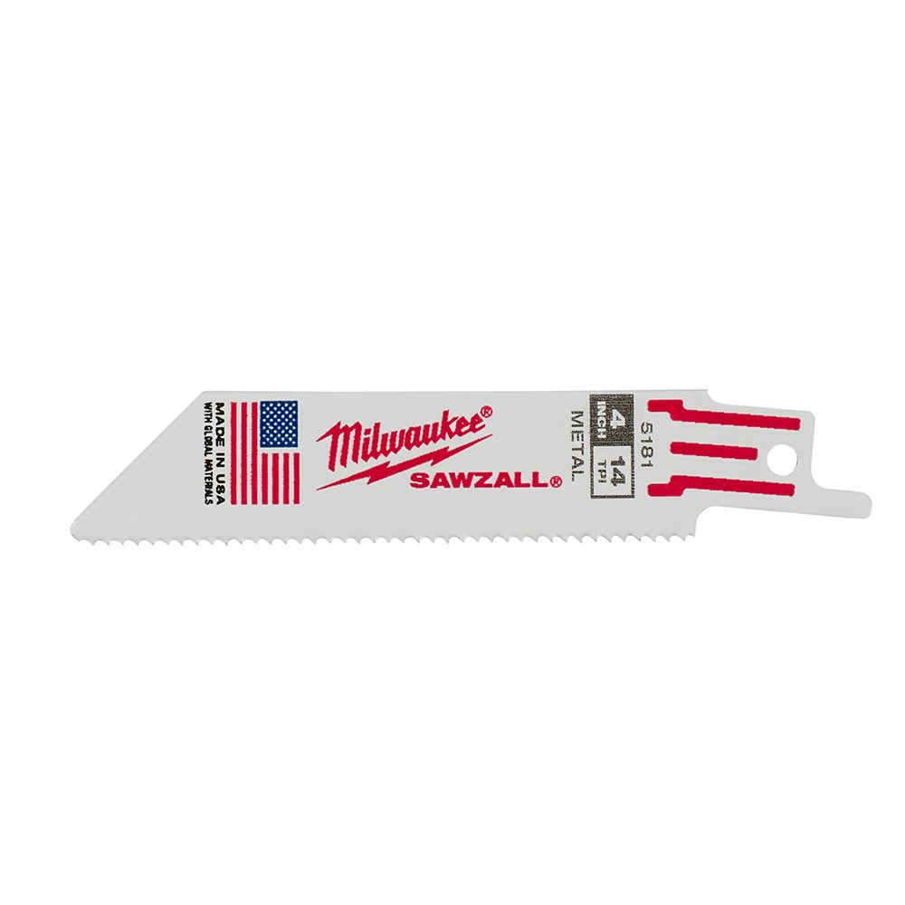 48-00-5181 Sawzall Double Duty Straight Back Thin Kerf Reciprocating Saw Blade, 4 in L x 3/4 in W, 14 TPI, Bi-Metal Body, Universal/Toothed Edge Tang