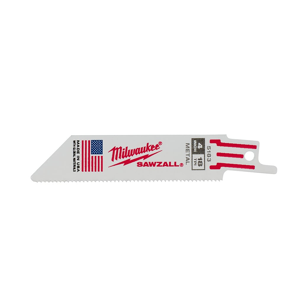 48-00-5183 Sawzall Double Duty Straight Back Thin Kerf Reciprocating Saw Blade, 4 in L x 3/4 in W, 18 TPI, Bi-Metal Body, Universal/Toothed Edge Tang
