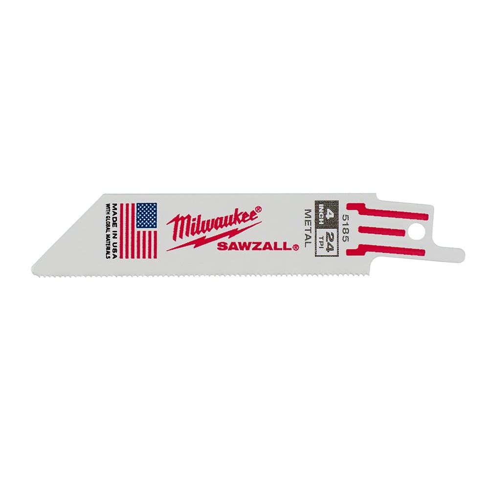 48-00-5185 Sawzall Double Duty Straight Back Thin Kerf Reciprocating Saw Blade, 4 in L x 3/4 in W, 24 TPI, Bi-Metal Body, Universal/Toothed Edge Tang